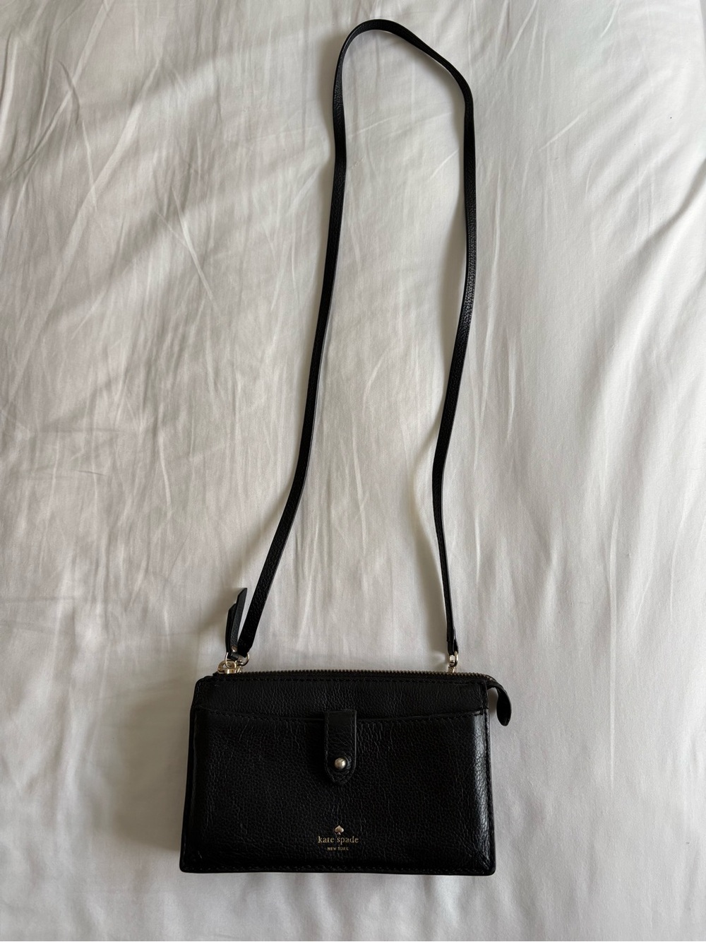 kate spade Black Pebbled Leather Crossbody Wallet